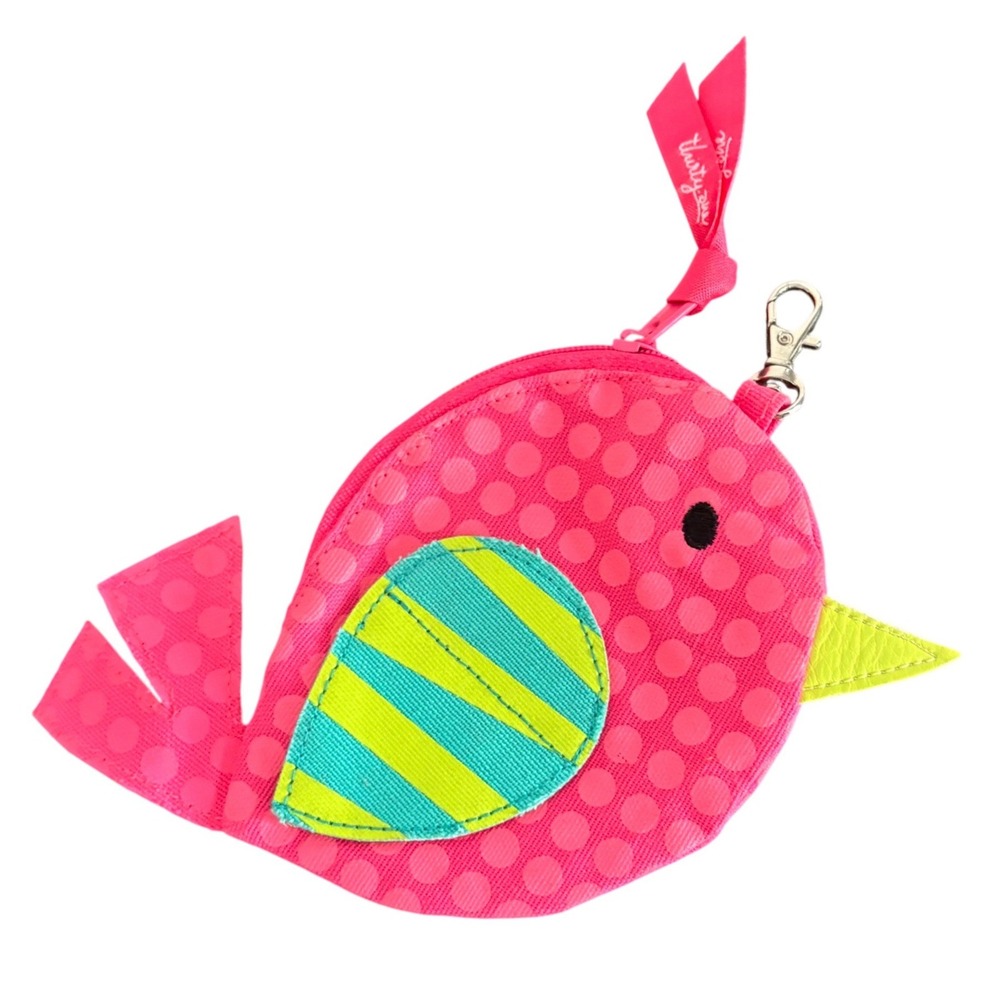 Thirty-One Pink 'Chick' Polka Dot Coin Purse Keychain Pouch Clip On Accessory